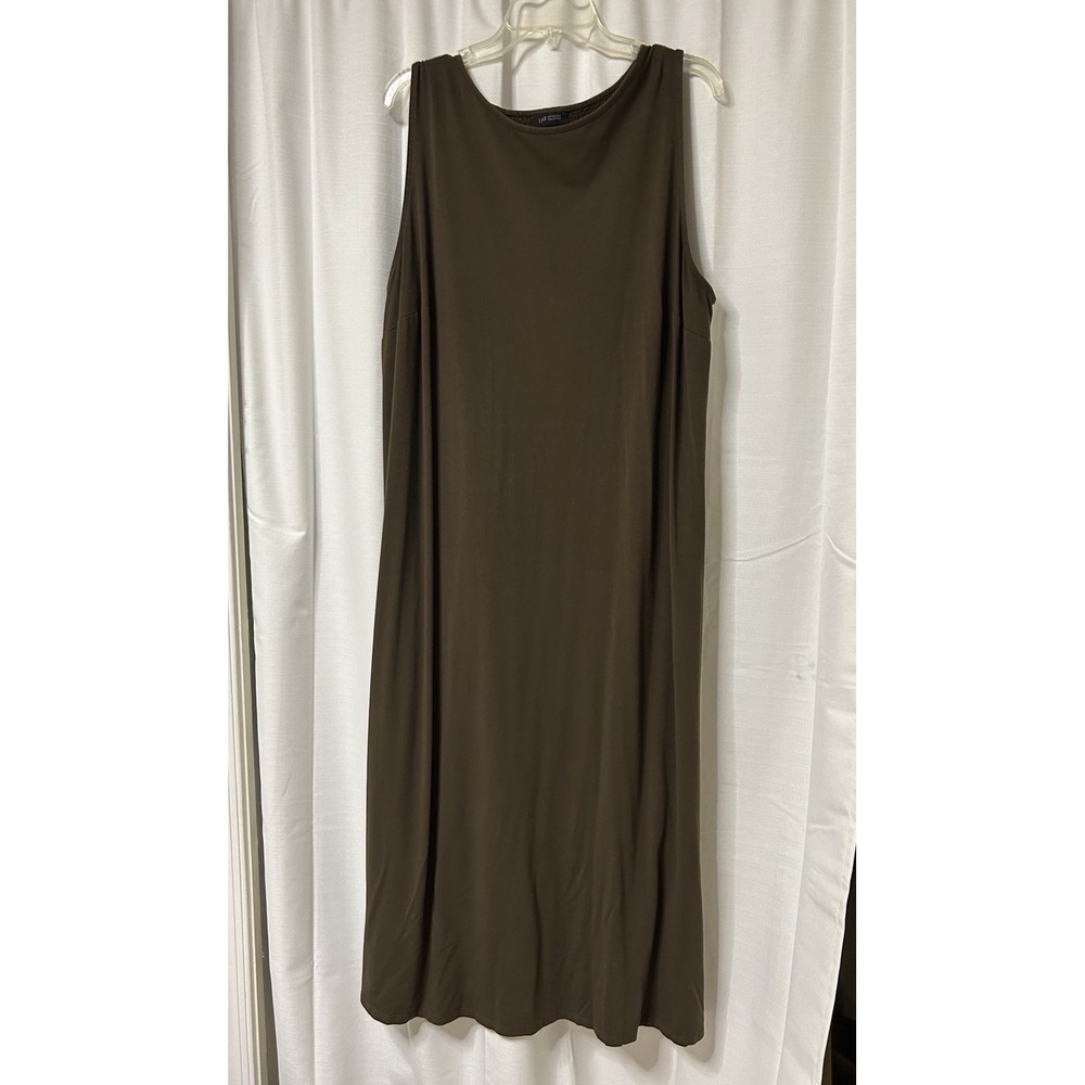 J Jill Wearever Brown Sleeveless Maxi Dress Vacation Stretch Smocked 2X